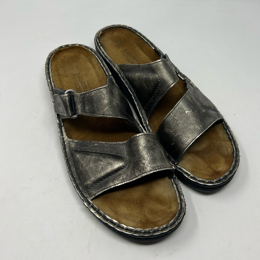 NAOT antiqued gold slide sandal